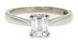 Platinum emerald cut diamond ring, hallmarked, diamond 0.