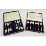 Set of 6 silver coffee spoons with the marks of the 6 Assay offices and a set of 6 silver coffee