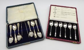 Set of 6 silver coffee spoons with the marks of the 6 Assay offices and a set of 6 silver coffee