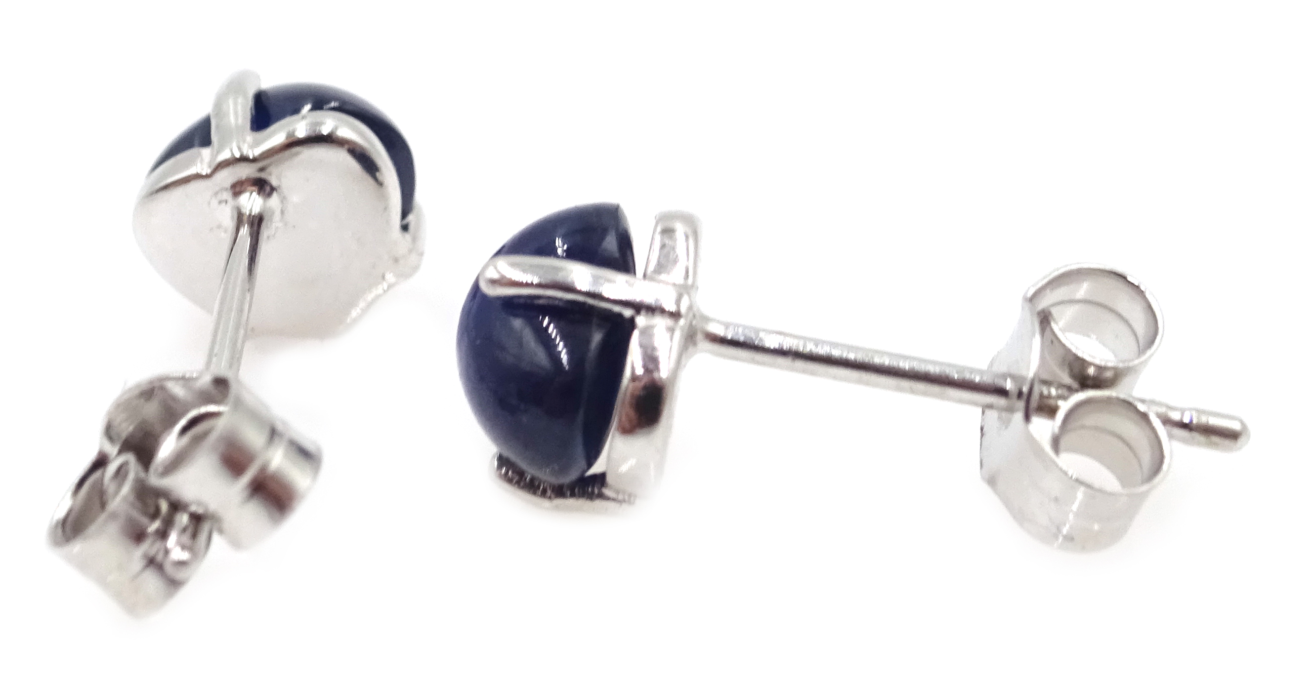 Pair of 18ct white gold heart shaped cabochon sapphire earrings, sapphires approx 2. - Image 2 of 2