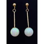 Pair of 9ct gold opal pendant earrings,