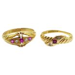 18ct gold ruby and diamond ring, Birmingham 1912 and a similar 15ct gold Victorian ring,
