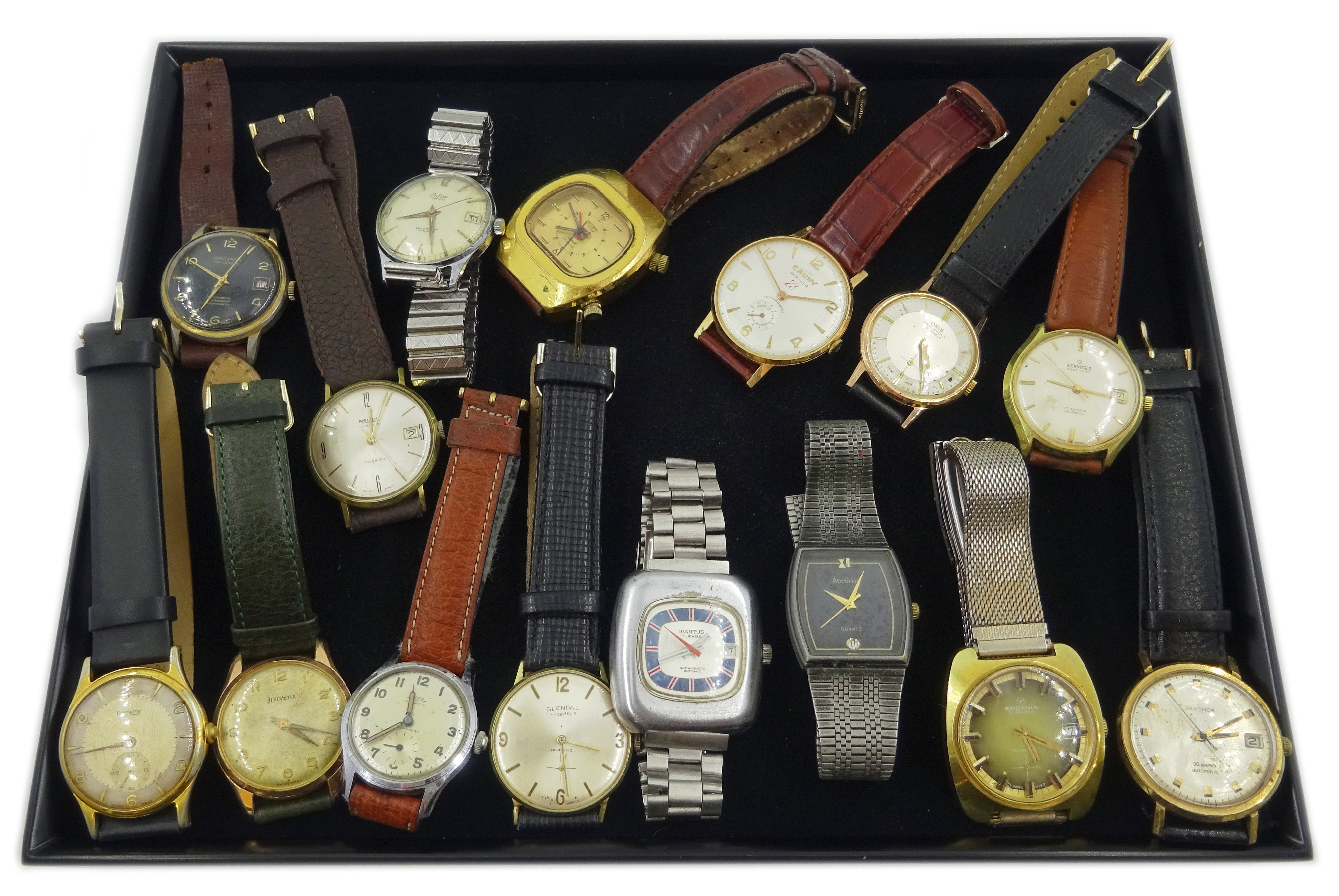 Collection of wristwatches including Oris, Sicura, Sekonda, Cauny, Lanco,