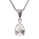 18ct white gold pear shaped diamond pendant necklace, hallmarked, diamond 1.