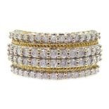 9ct gold four row diamond half eternity ring,