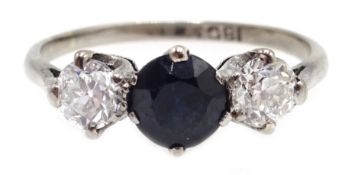 White gold mid 20th century sapphire and diamond ring,