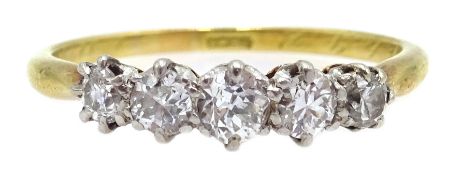 Early 20th century 18ct gold (tested) five stone old cut diamond ring Condition Report &