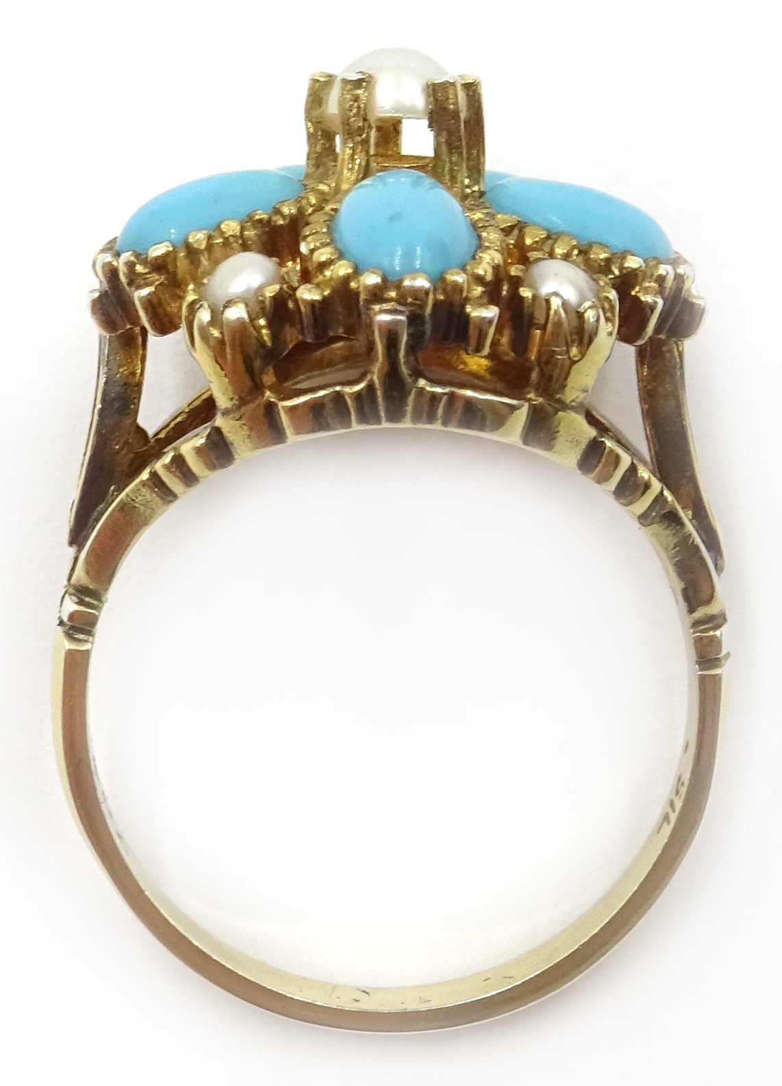 Silver-gilt turquoise and pearl flower ring, - Image 4 of 4