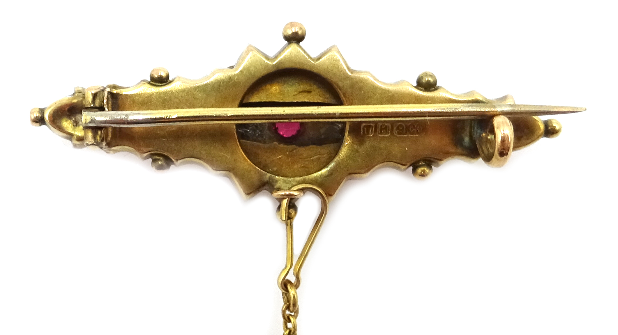 Victorian gold diamond and pink stone set brooch, - Image 2 of 3