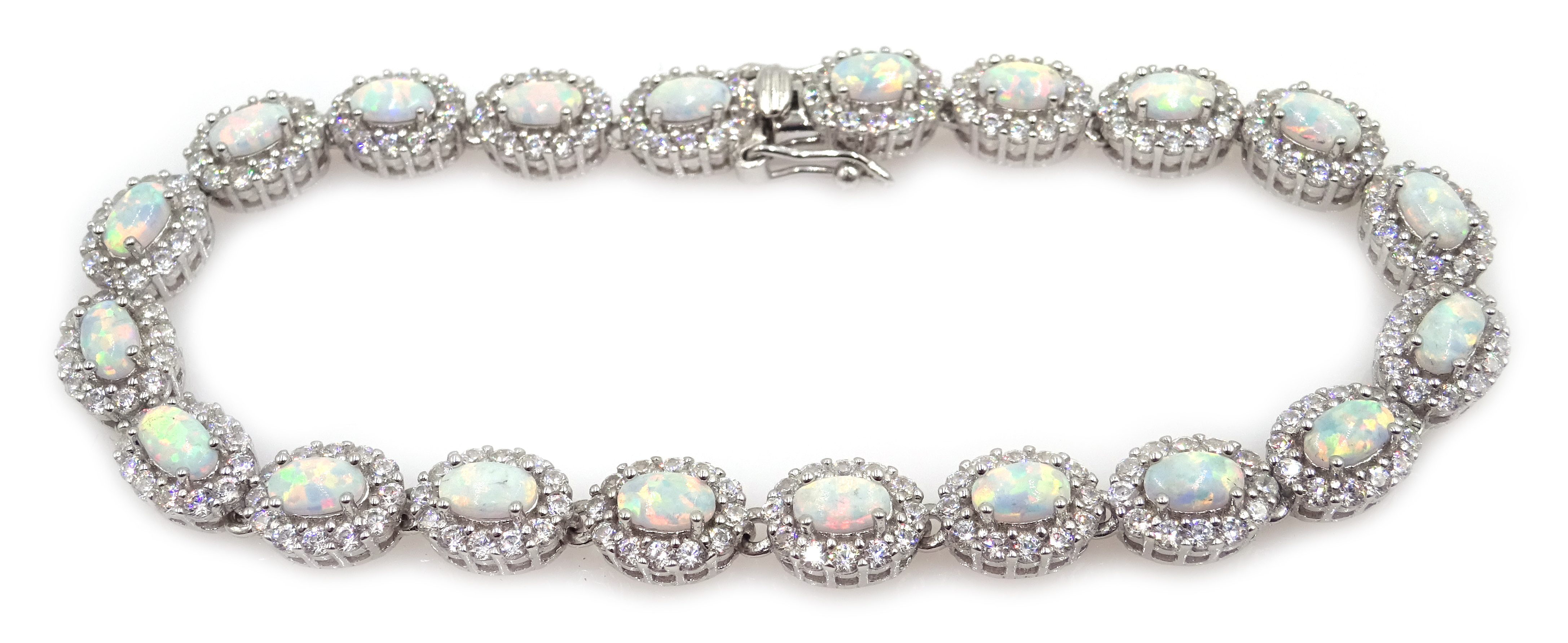 Silver opal and cubic zirconia bracelet,