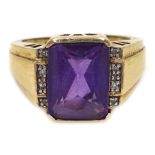 9ct gold amethyst and diamond ring,