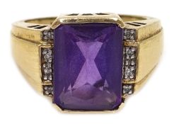 9ct gold amethyst and diamond ring,