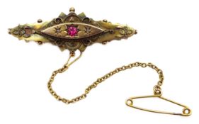 Victorian gold diamond and pink stone set brooch,