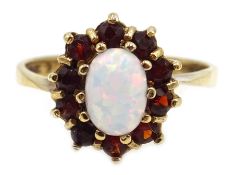 9ct gold opal and garnet cluster ring,
