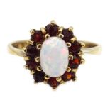 9ct gold opal and garnet cluster ring,