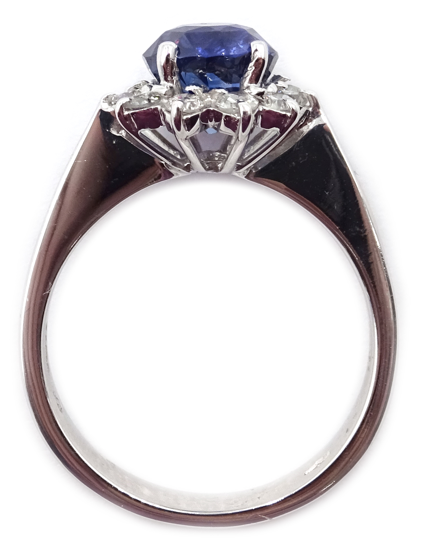 18ct white gold sapphire and diamond cluster ring, hallmarked, sapphire approx 2. - Image 3 of 3