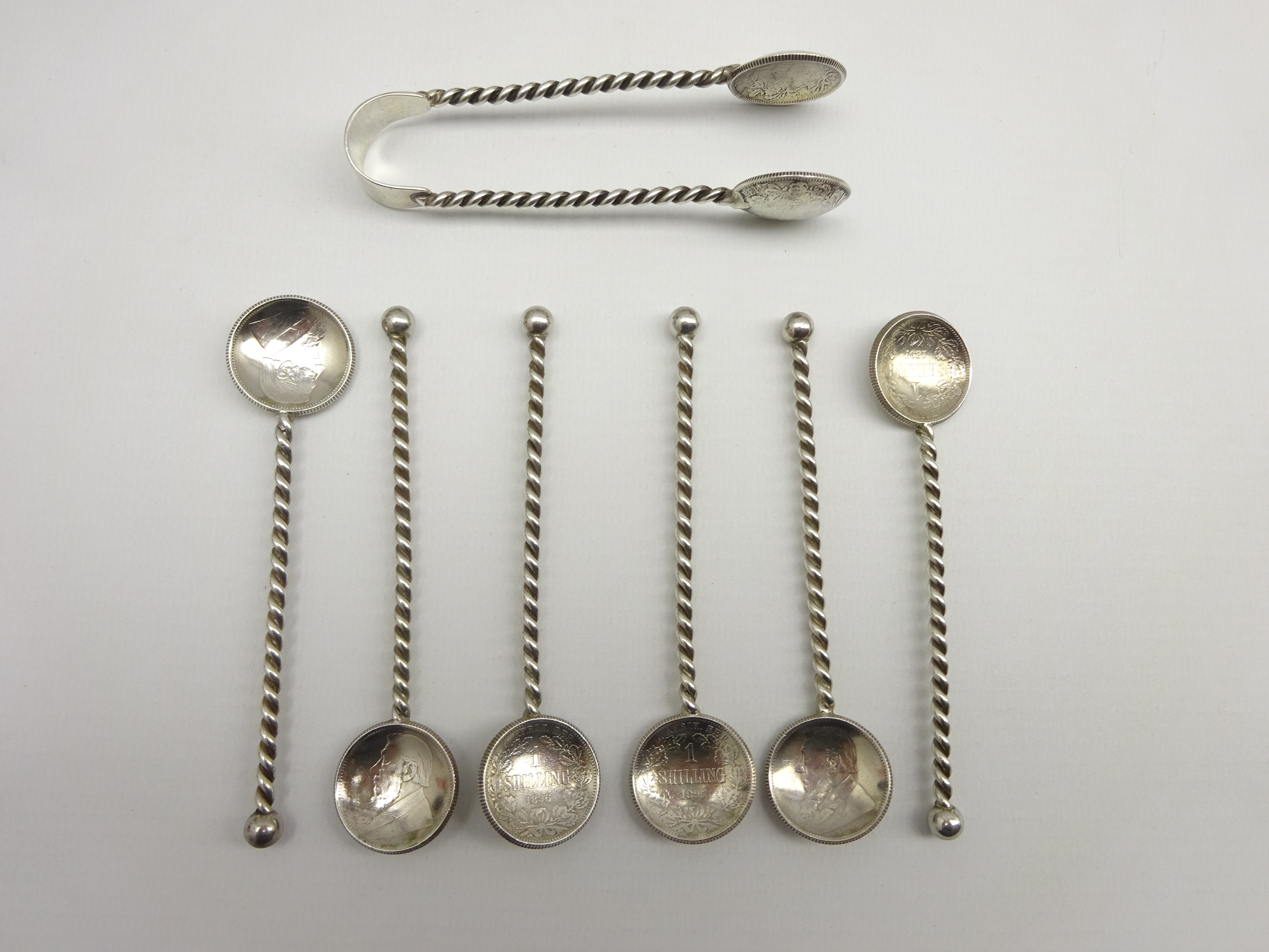 Set of six Boer war silver spoons with shilling coin bowls, - Image 2 of 2