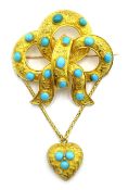 Victorian 18ct gold (tested) turquoise bow and heart design picture back brooch Condition