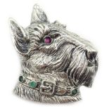Silver gem set Scottie dog brooch,