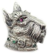 Silver gem set Scottie dog brooch,