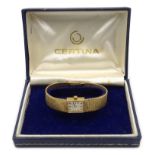 Certina 9ct gold wristwatch on 9ct gold strap,