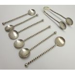 Set of six Boer war silver spoons with shilling coin bowls,