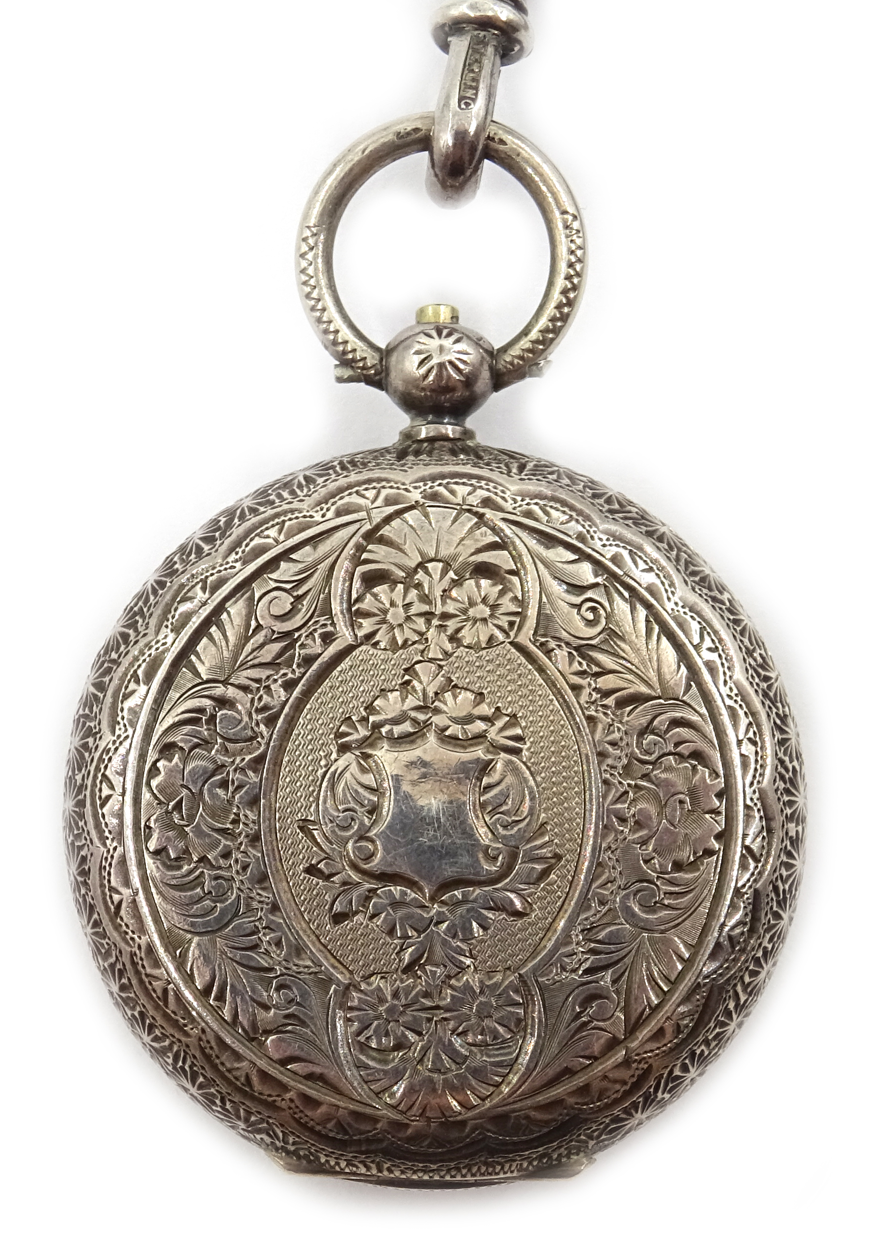 Continental silver 'Triomphe' fob watch, stamped 935 and silver watch chain with stone set fobs, - Image 3 of 4