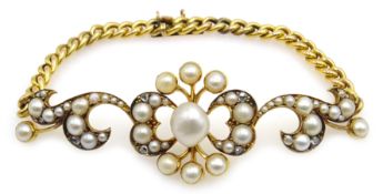 Edwardian gold pearl, split pearl and diamond bracelet,