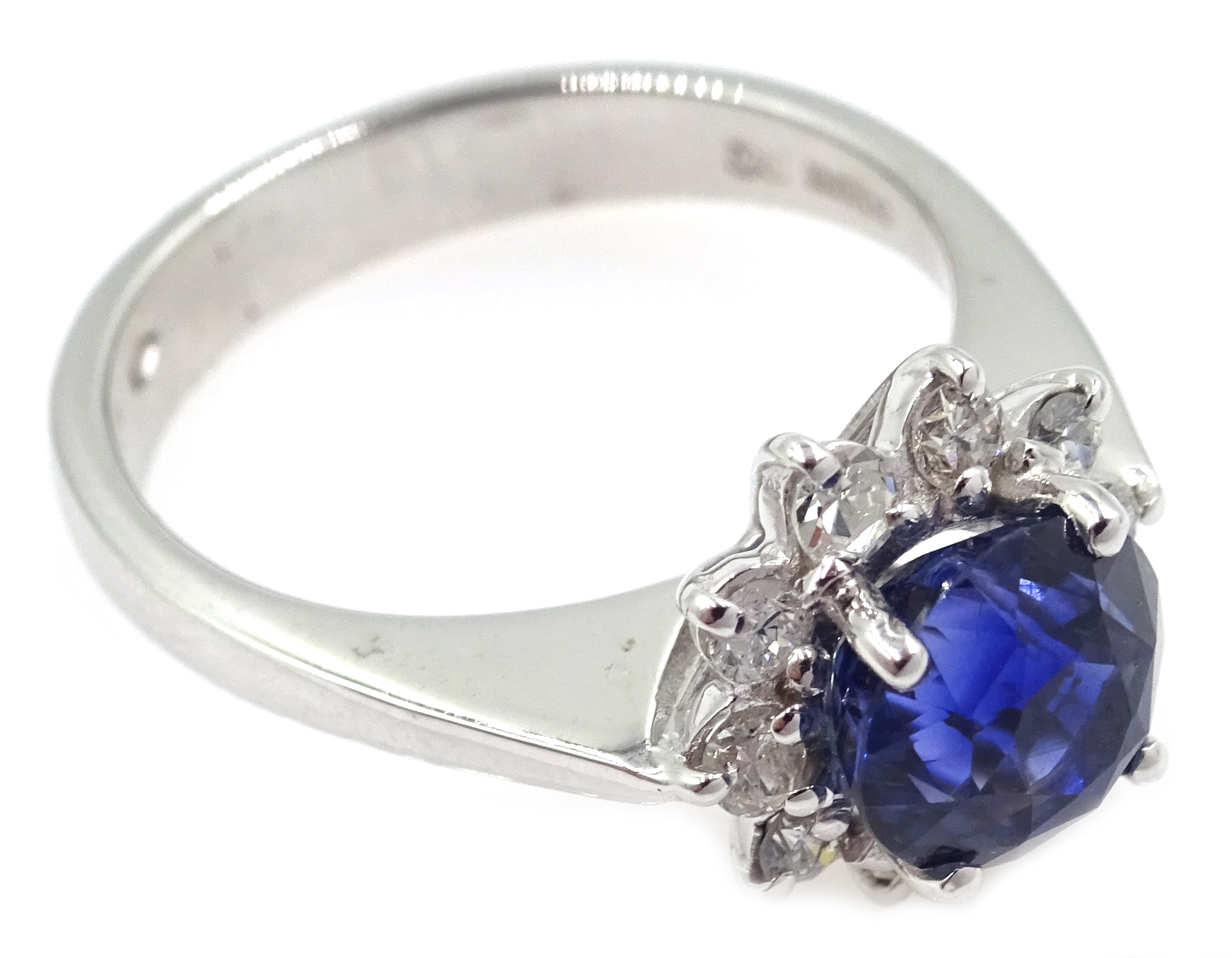 18ct white gold sapphire and diamond cluster ring, hallmarked, sapphire approx 2. - Image 2 of 3