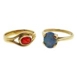 9ct gold fire opal ring, hallmarked and a 9ct gold opal triplet ring,