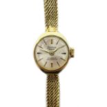 Ladies 14ct gold wristwatch on gold mesh bracelet,