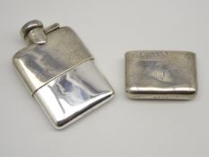 Small silver hip flask with screw off cover engraved with initials 11cm x 7cm Birmingham 1939 Maker