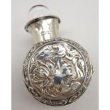 Edwardian glass scent bottle in an Art Nouveau silver case H4cm Birmingham 1905 in original outer