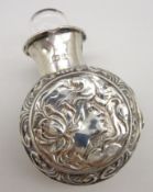 Edwardian glass scent bottle in an Art Nouveau silver case H4cm Birmingham 1905 in original outer