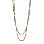 Victorian gold muff chain with clip, stamped 9ct,