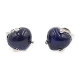 Pair of 18ct white gold heart shaped cabochon sapphire earrings, sapphires approx 2.