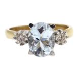9ct gold aquamarine and diamond ring,