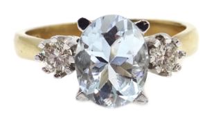 9ct gold aquamarine and diamond ring,