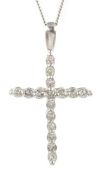 Platinum diamond set crucifix pendant, stamped 950, on 18ct white gold chain,