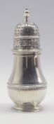 Late Victorian silver vase shape sugar castor with pierced cover and short pedestal foot H20cm