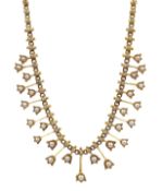 Edwardian 15ct gold (tested) seed pearl flower design fringe necklace Condition Report &