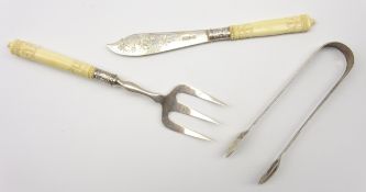 Late Victorian silver bread fork with ivory handle Sheffield 1895,
