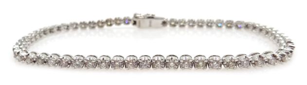 White gold round brilliant cut diamond line bracelet,