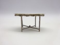 19th Century Continental silver miniature oval table with embossed decoration W7cm with import