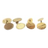 Pair of 9ct gold cufflinks, engine turned decoration,