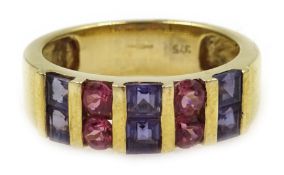 9ct gold tanzanite and pink tourmaline ring,
