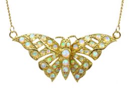 Silver-gilt opal set butterfly necklace,