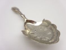 George III silver caddy or sifting spoon with engraved and pierced bowl Birmingham 1813 Maker
