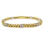 18ct gold wheat chain bracelet set with seven princess cut diamonds,