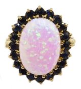9ct gold opal and sapphire cluster ring,